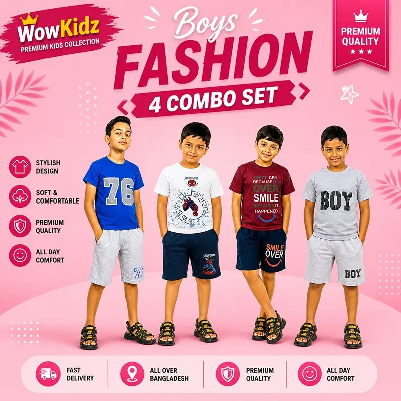 Boys Fashion 4 Pcs T-Shirt & Shorts Combo Set