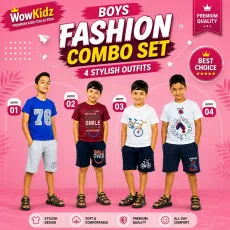Boys Premium 4 Pcs T-Shirt & Shorts Combo Set